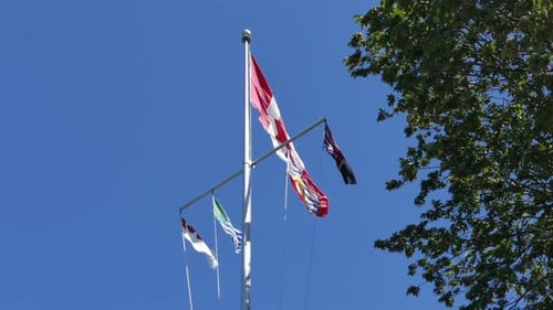 Flags of Canada and United Kingdom Waving