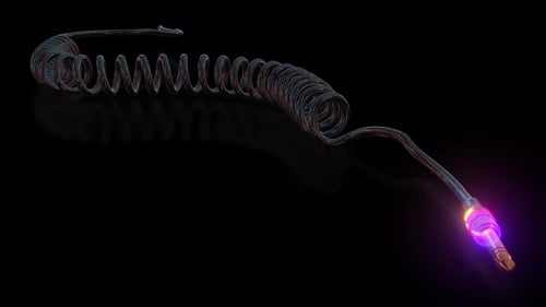 Neon Light Pulsing Through Coiled Audio Cable