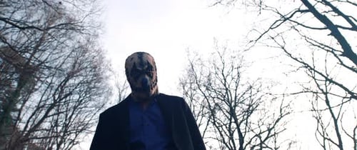 Masked Figure Standing in a Dark Forest