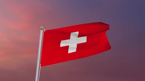 Switzerland Flag Waving Seamlessly with Gradient Sky Background