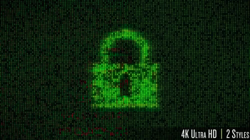 Binary Code Padlock Icon Reveal and Disintegration