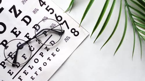Eye Test Chart and Glasses Close Up