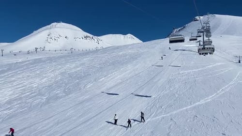 Cableway Lifting in Winter Ski Resort.