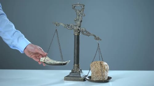 Vintage Scales Balancing Money and Mystery Block