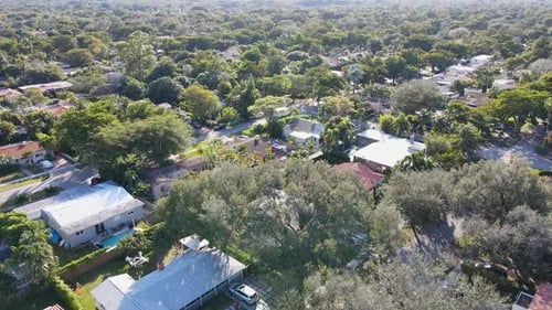 Aerial View of Suburban Homes amongst Lush Trees