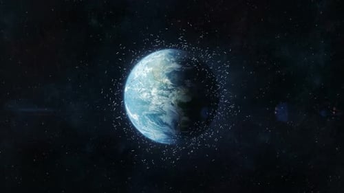 Planet Earth with Orbiting Space Debris