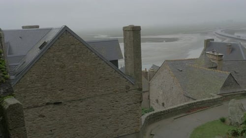 View from Mont St Michel famous tourist attraction in northern France Bretagne 4k 2160p UHD foota
