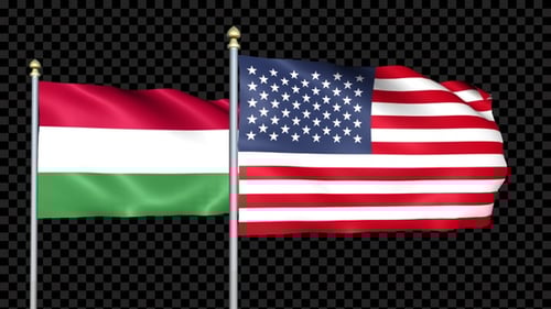 Hungary and USA Flags Waving Seamlessly