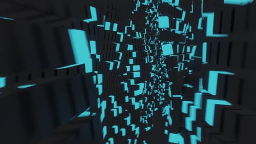 Blue Cubes Emission Lights Infinite Tunnel Loop