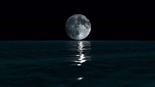 Lua baixa e grande sobre as ondas do mar à noite