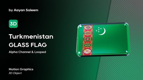 Turkmenistan Flag 3D Plaque Animation on Black Background
