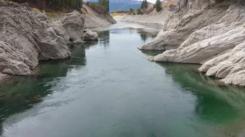 Aerial view over the Snake River flowing downstream in Wyoming