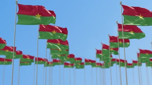 Waving Flags Seamless Loop with Blue Sky Background