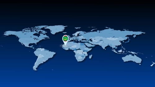 World Map Mauritania Location Pin Animation