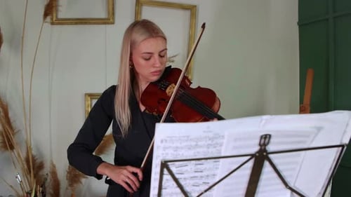 Woman Plays Violin Indoors