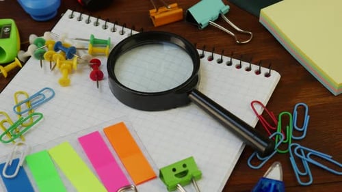 School Stationery on Brown Wooden Table