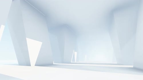 Rechteckige Wände und helles Licht mit futuristischem leeren weißen Korridor 06