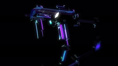 Cyberpunk Holographic Submachine Gun 3D Animation