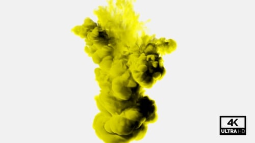 Vibrant Yellow Ink Diffusion Transition on White Background