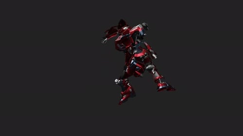 3D Rendered Red Sci-Fi Robot Walking Cycle Animation