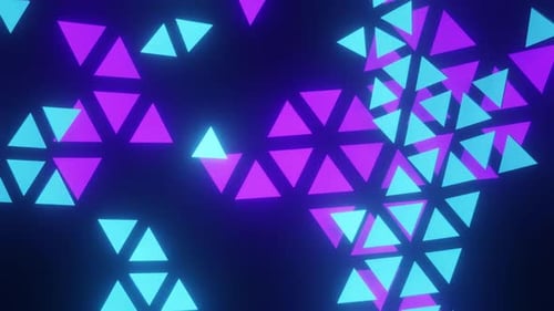 Glowing Neon Triangles Moving in Abstract Futuristic Animation Background Loop