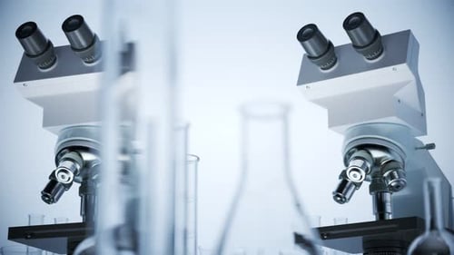 Countless modern microscopes in a row analysing samples in an endless loop. 4KHD