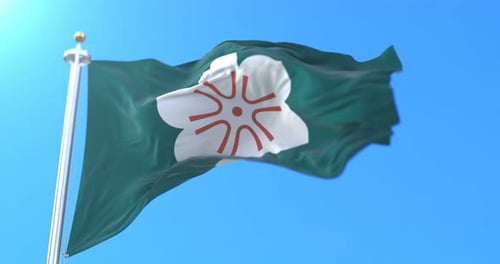 Customizable Waving Flag with Stylized Flower Design