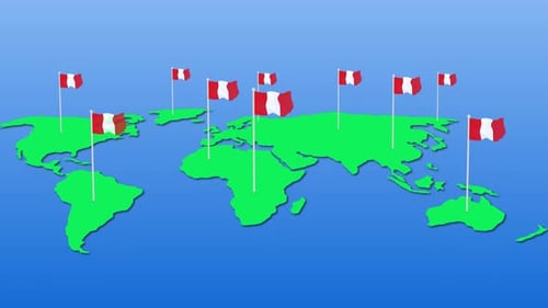 Animated Waving Peruvian Flags on a World Map