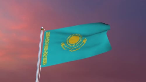 Kazakhstan Flag Realistic Waving Animation