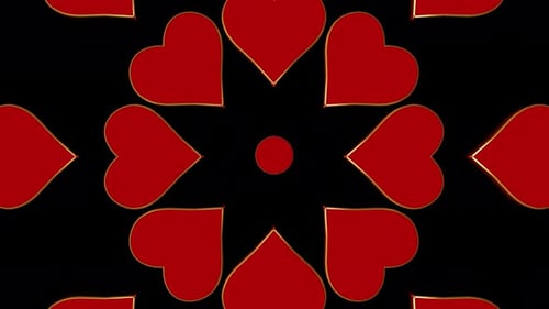 Elegant Looping Golden Hearts Kaleidoscope Background