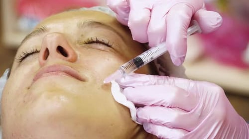 Woman Receiving Cosmetic Injection Treatment in the Face