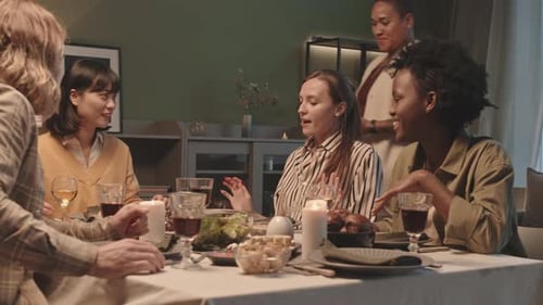Friends Enjoying Festive Dinner at Home