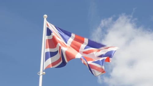 British Flag Waving Against Blue Sky