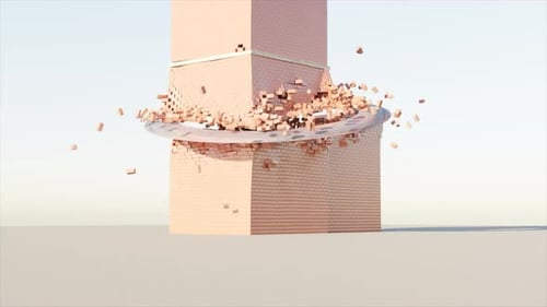 Figura geométrica abstração colorida desmoronando em pequenos pedaços