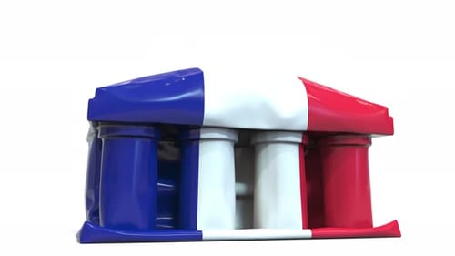 Deflating Inflatable Bank Building with Flag of France