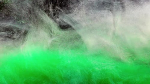 Abstract Green and White Glittering Liquid Swirls