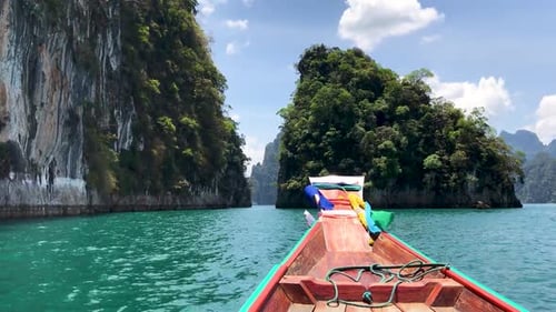 Long tail boat at Cheow Lan Lake Thailand