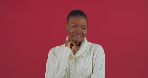 Afro American Smiling Emotional Mixed Race Woman Model Girl Frowning Speaks To Herself Makes