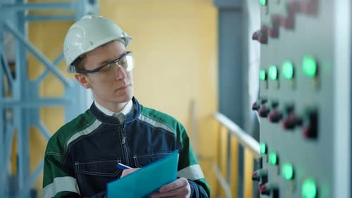 Engineer Signing a Document in Industrial Factory