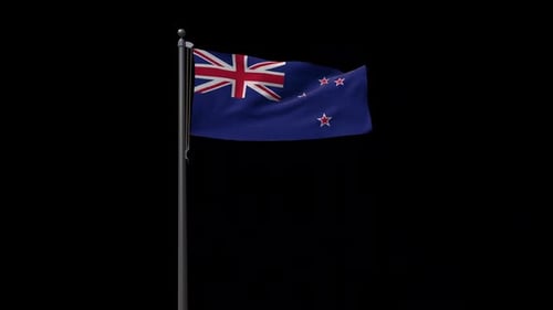 Realistic Waving New Zealand Flag on Black Background