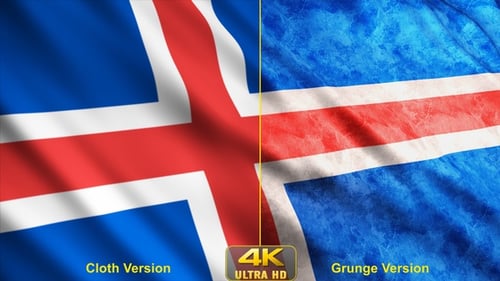 Waving Iceland Flag Animation, Clean and Distressed Styles