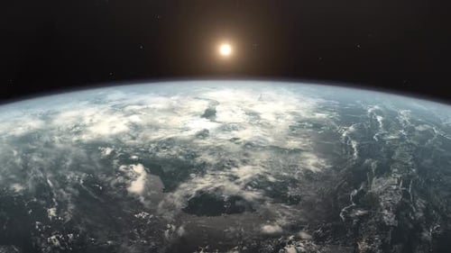 Rotating Earth View from Space with Sun