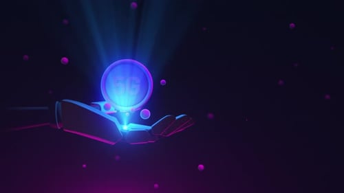 Futuristic Robotic Hand Holds Glowing 5G Network Icon