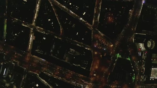 Top Down Panning Shot of Night City