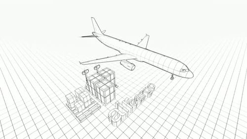 Wireframe Airplane and Cargo with Aircargo Text Animation