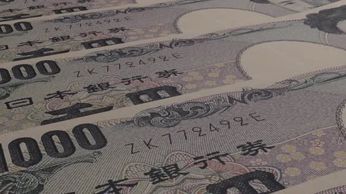 Scrolling Japanese Yen Banknotes Financial Animation Background