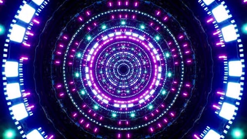 Abstract Neon Light Mechanical Tunnel Loop 4K