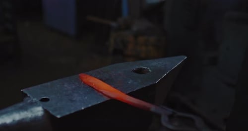 Forging Handmade Knife in Smithy Workshop Closeup View of Anvil and Hammer Prores