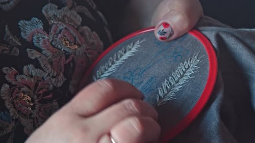 Close-up of Hands Doing Embroidery