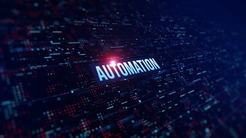 Futuristic Automation Text with Digital Data Grid Background Loop